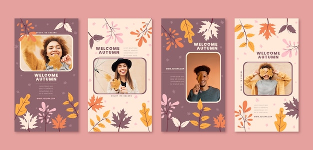 Flat instagram stories collection for autumn celebration