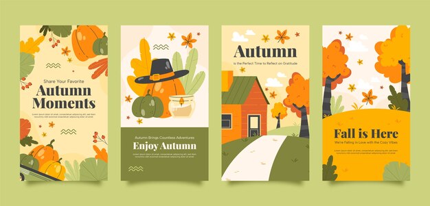 Vector flat instagram stories collection for autumn season