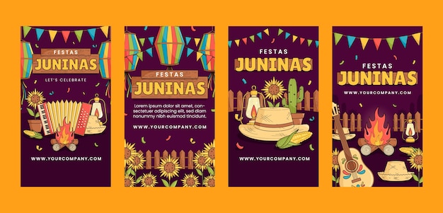 Flat instagram stories collection for brazilian festas juninas celebration