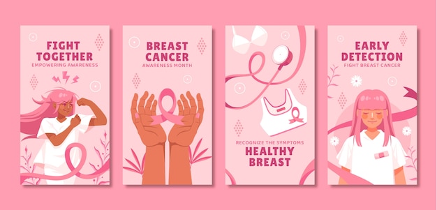 유방암 인식의 달을 위한 플랫 인스타그램 스토리 모음