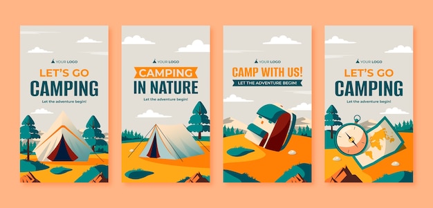 Vector flat instagram stories collection for camp adventure