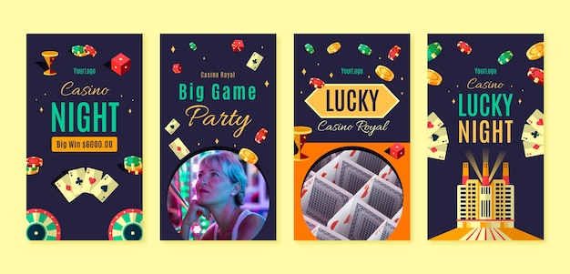 Flat instagram stories collection for casino night and gambling