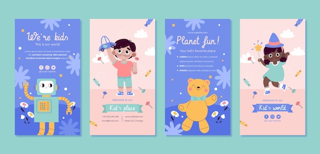 Vector flat instagram stories collection for children