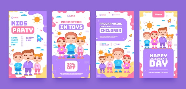 Flat instagram stories collection for children