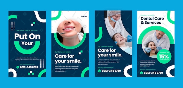 Vector flat instagram stories collection for dental clinic business