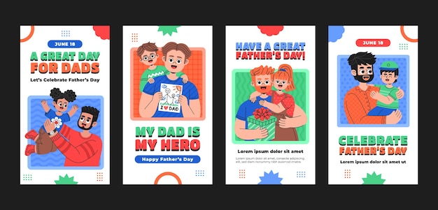 Vector flat instagram stories collection for fathers day celebration