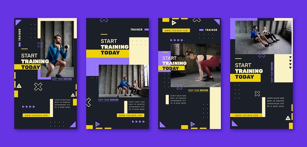 Vector flat instagram stories collection for gym and exercise