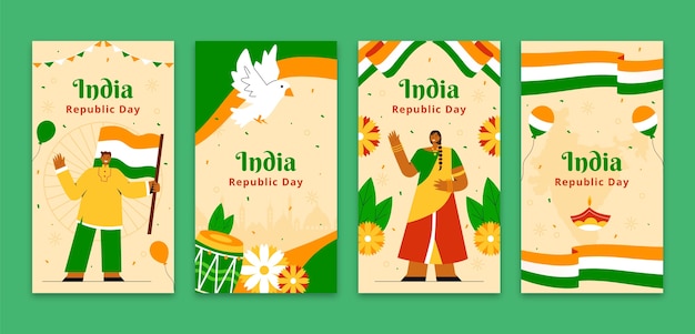 Vector flat instagram stories collection for indian republic day