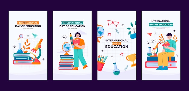 Vector flat instagram stories collection for international day of education