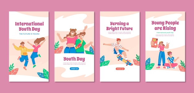 Flat instagram stories collection for international youth day celebration