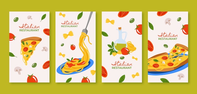 Flat instagram stories collection for italian food restaurant