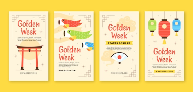 Flat instagram stories collection for japanese golden week