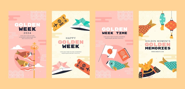 Vector flat instagram stories collection for japanese golden week