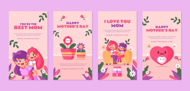 Vector flat instagram stories collection for mother's day celebration