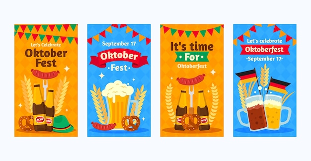 Vettore raccolta di storie di instagram piatte per il festival dell'oktoberfest