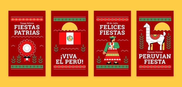 Flat instagram stories collection for peruvian fiestas patrias celebrations