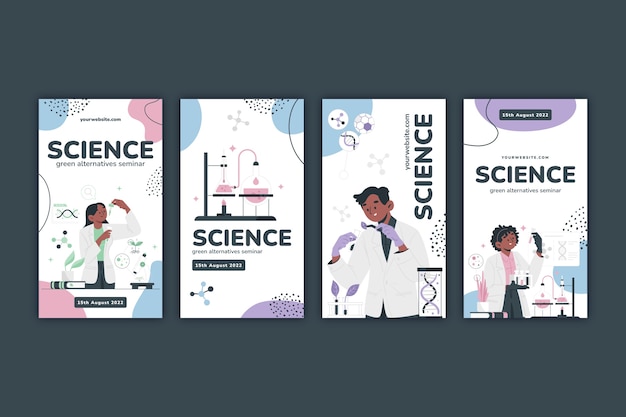 Vector flat instagram stories collection for science research