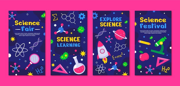 Vector flat instagram stories collection for science