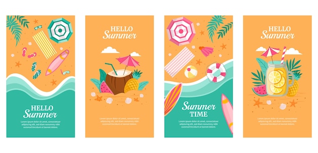 Vector flat instagram stories collection for summertime season