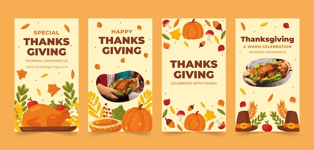 Vector flat instagram stories collection for thanksgiving celebration