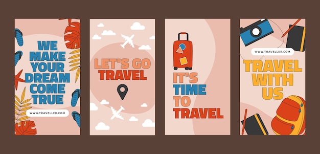 Vector flat instagram stories collection for travel agency