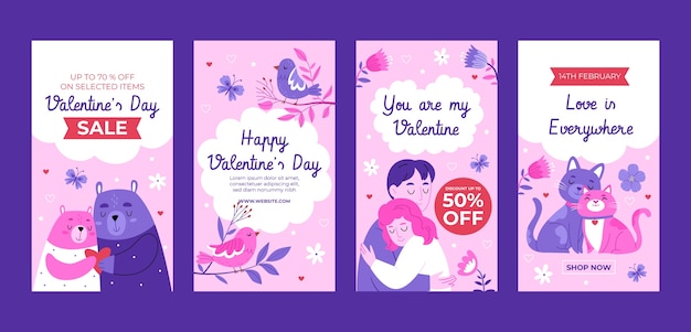 Flat instagram stories collection for valentines day celebration