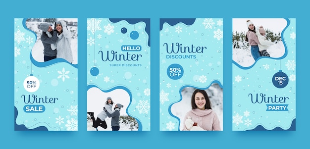 Flat instagram stories collection for winter season