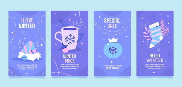 Vector flat instagram stories collection for winter