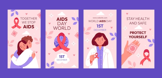 Flat instagram stories collection for world aids day awareness