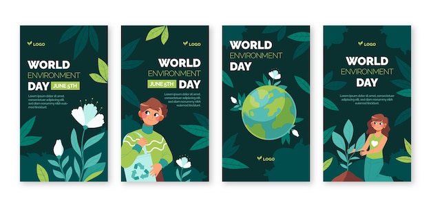 Коллекция плоских историй instagram для празднования всемирного дня окружающей среды