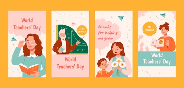 Vector flat instagram stories collection for world teacher's day