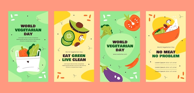 Raccolta di storie di instagram piatte per la giornata vegetariana mondiale