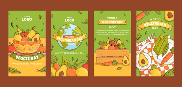 Flat instagram stories collection for world vegetarian day