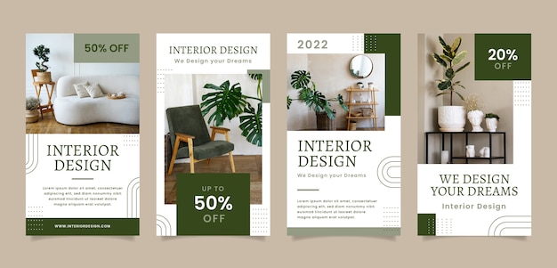 Вектор Коллекция рассказов instagram о плоском дизайне интерьера и домашнем декоре