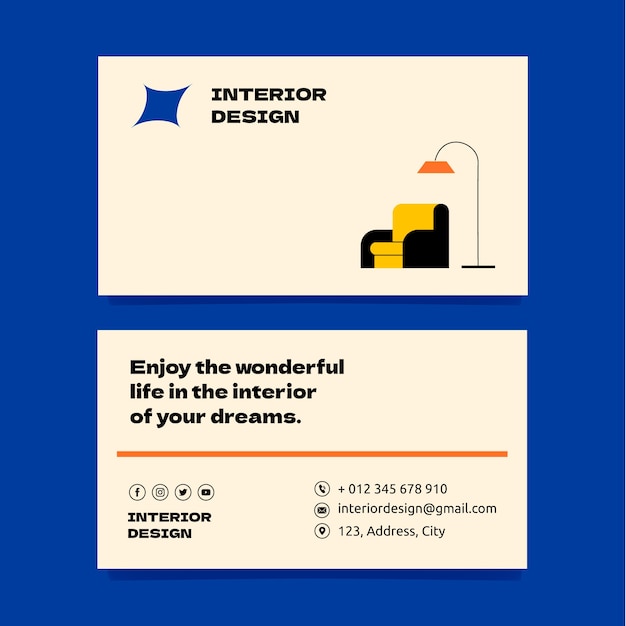 Vector flat interior design company horizontal business card template