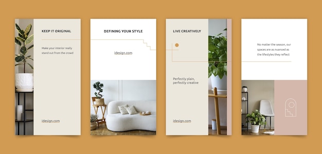 ベクトル フラットインテリアデザイン会社のinstagramストーリーコレクション
