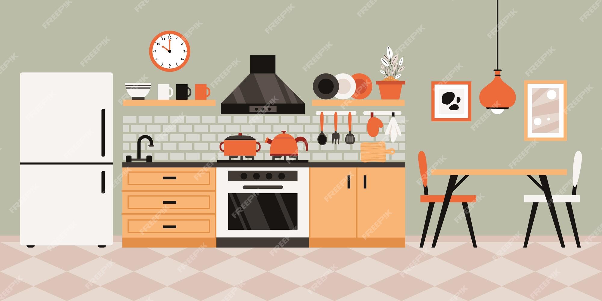 Premium Vector | Flat Interior Design Of A Kitchen