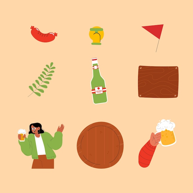 평평한 국제 맥주 날 디자인 요소 컬렉션
