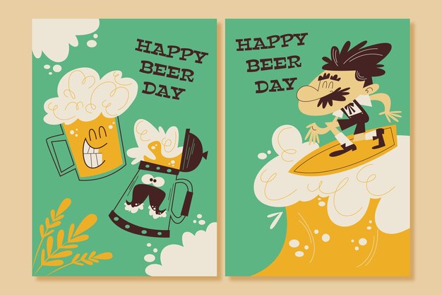 Vector flat international beer day greeting cards collection