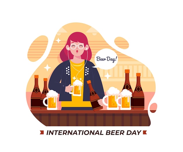 Вектор Плоский международный день пива иллюстрация