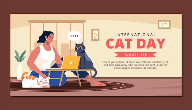 Flat international cat day horizontal banner template