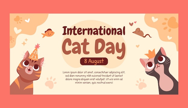 flat international cat day horizontal banner template