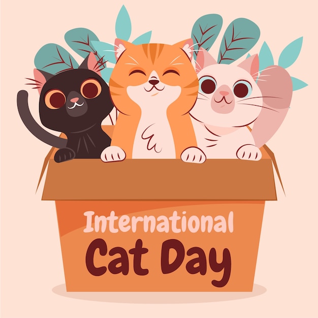 Vector flat international cat day illustration with cats