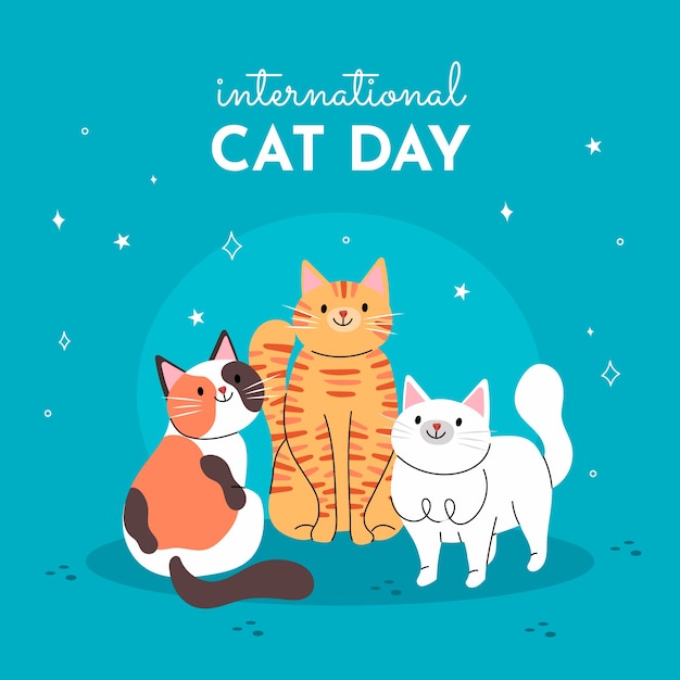 Vector flat international cat day illustration with cats