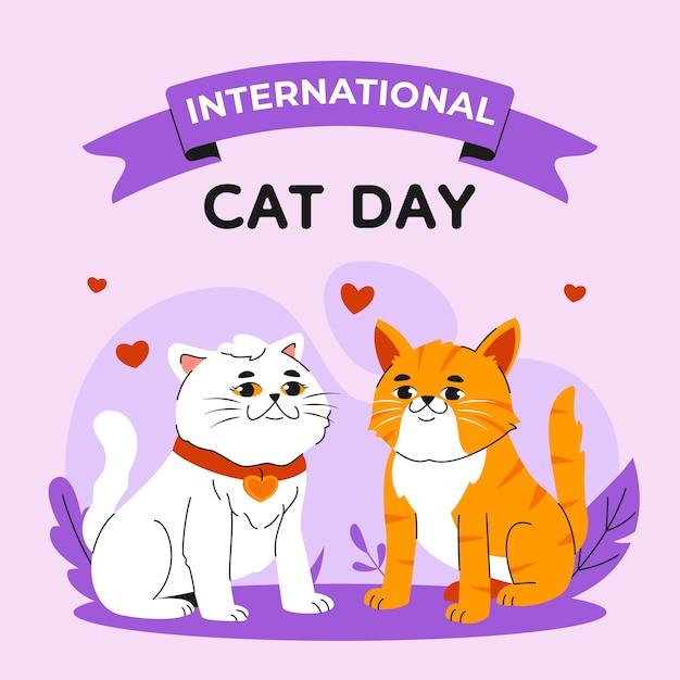 Плоская иллюстрация международного дня кошек с кошками