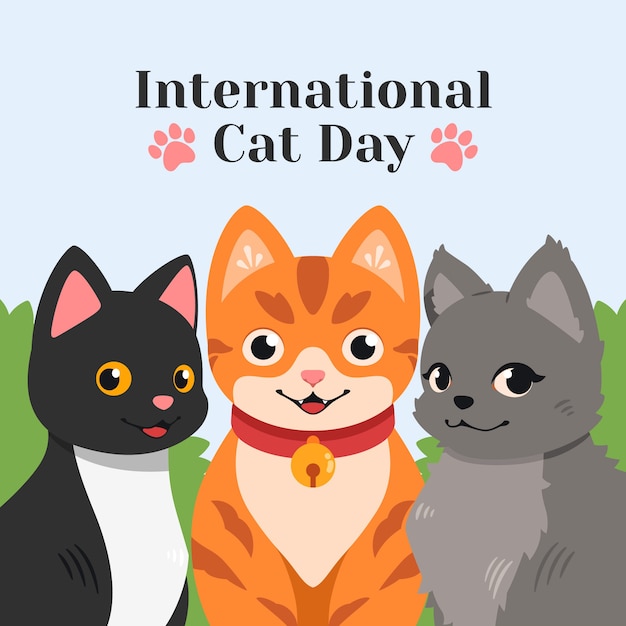 Illustrazione della giornata internazionale del gatto piatto con i gatti