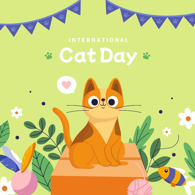 Vector flat international cat day illustration