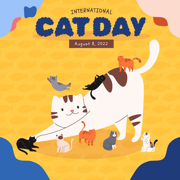 Flat international cat day illustration