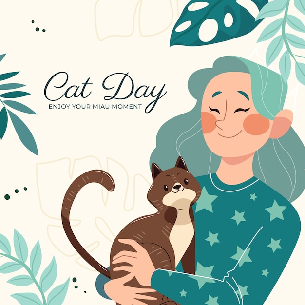 Flat international cat day illustration