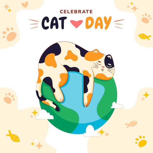 Flat international cat day illustration